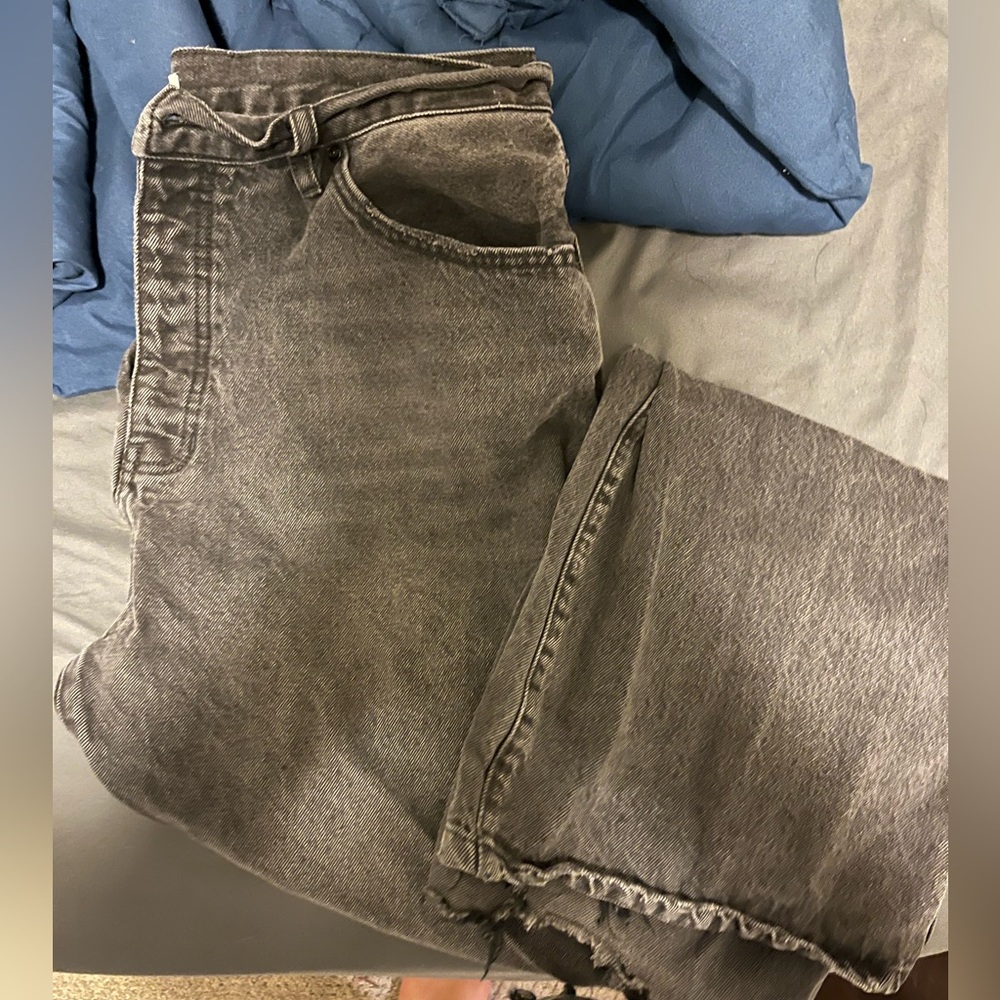 Wide leg baggy distressed jeans